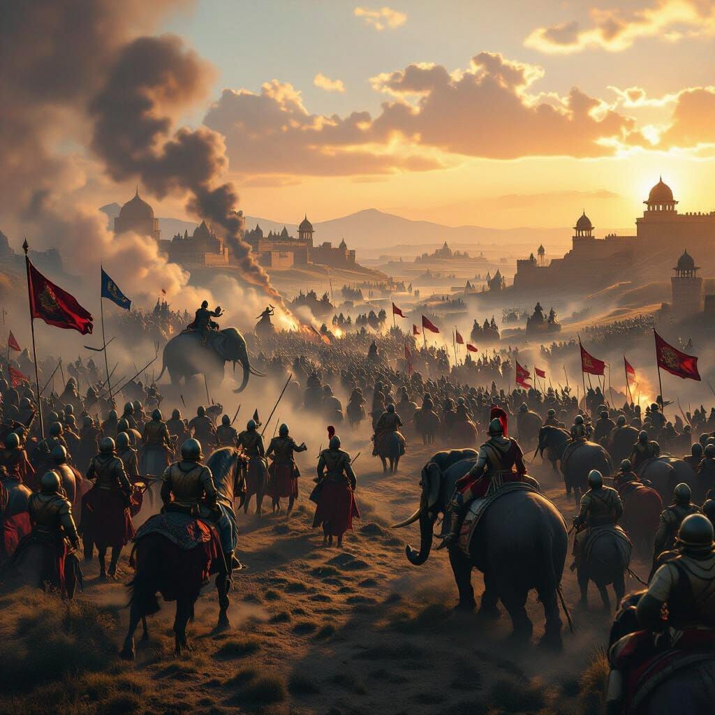 Epic Battle of Talikota Panoramic View in Painterly Cinemati...