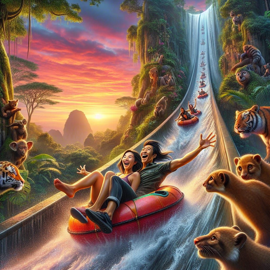 Jungle Waterslide Adventure at Sunset