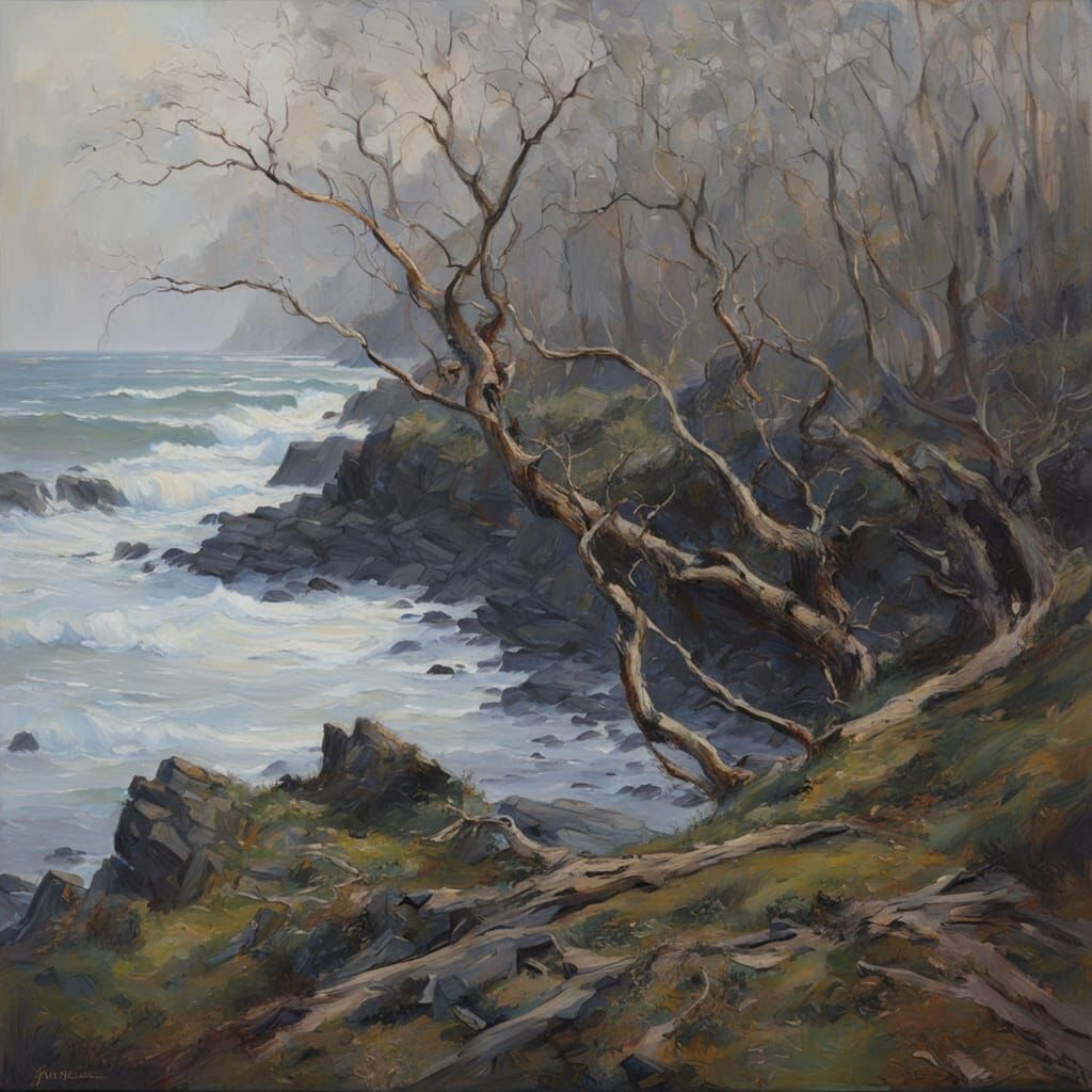 Ethereal Landscape in Long Exposure Oil Painting Style
