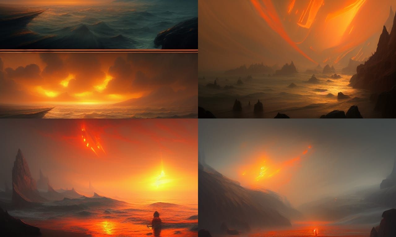 Orange Ocean Dark Fantasy Art in 8K