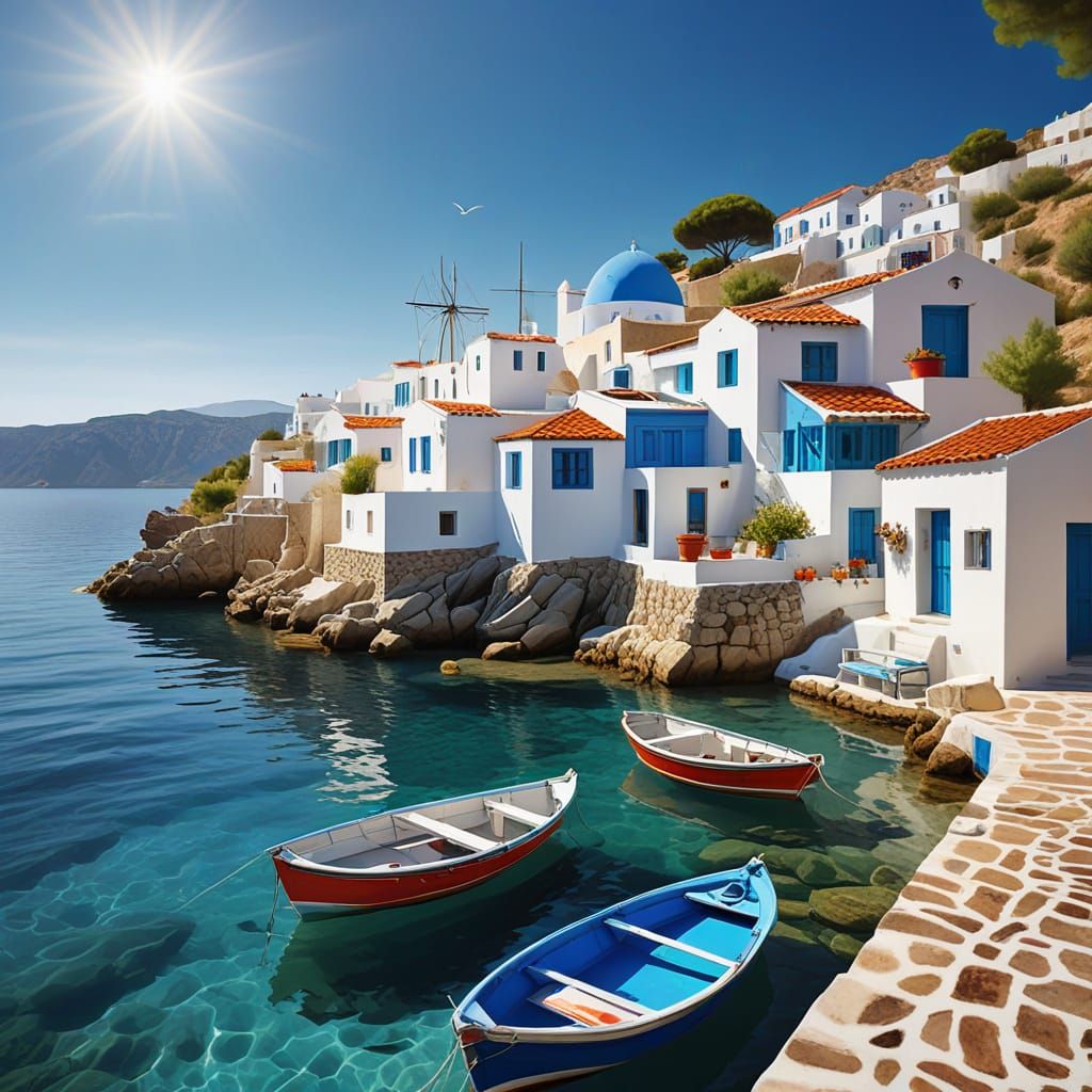 Picturesque Greek Village at Sunrise