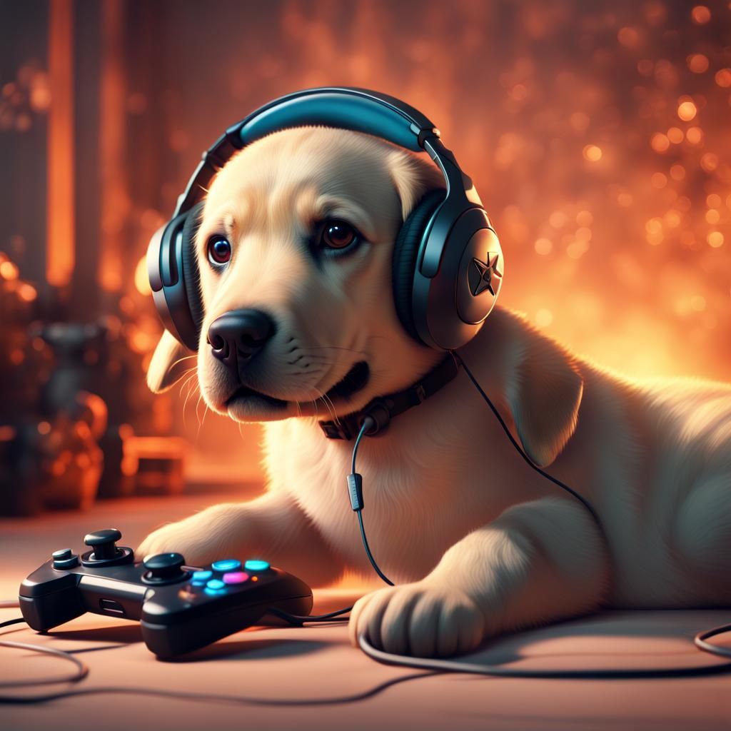 The puppy Labrador is a gamer!