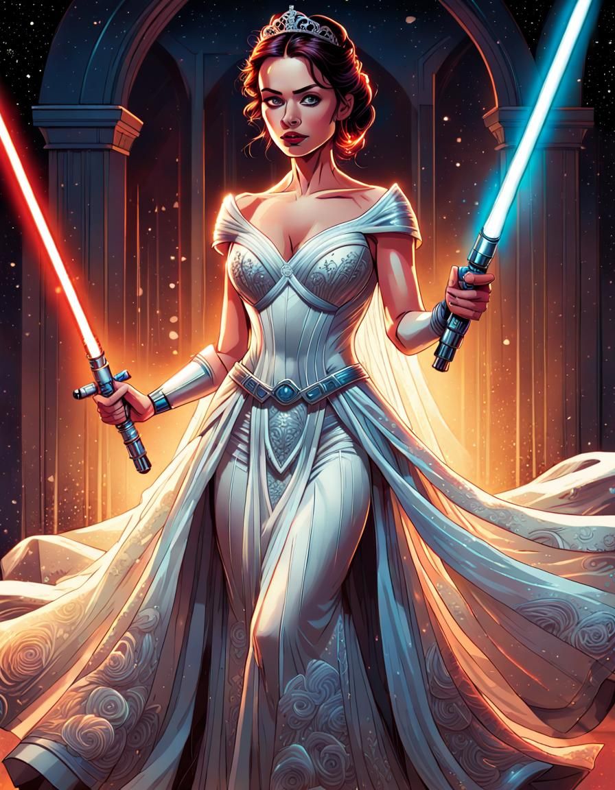 Princess on Wedding Day with Lightsaber in Comic Art