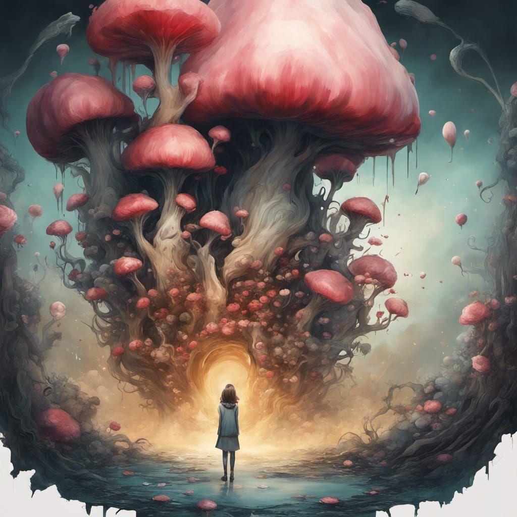 Fantastical Realm with Rabbit and Cheshire Cat