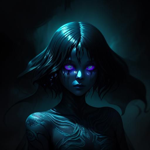 Ethereal Ink Woman in Bioluminescent Void