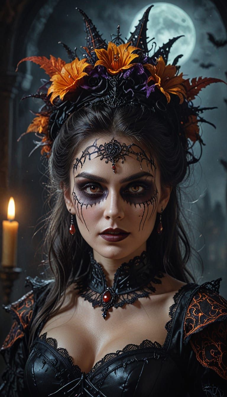 Gothic Halloween Woman with Ethereal Glow