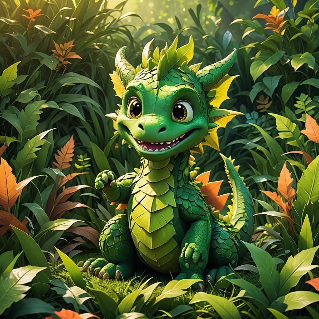 Leaf Dragon Eats Grass in Pixar-esque 3D Art