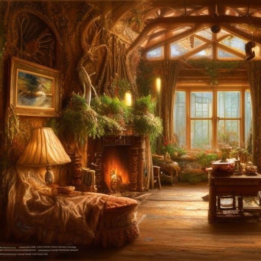 Inviting Dressmaker's Shop Interior in Solarpunk Style