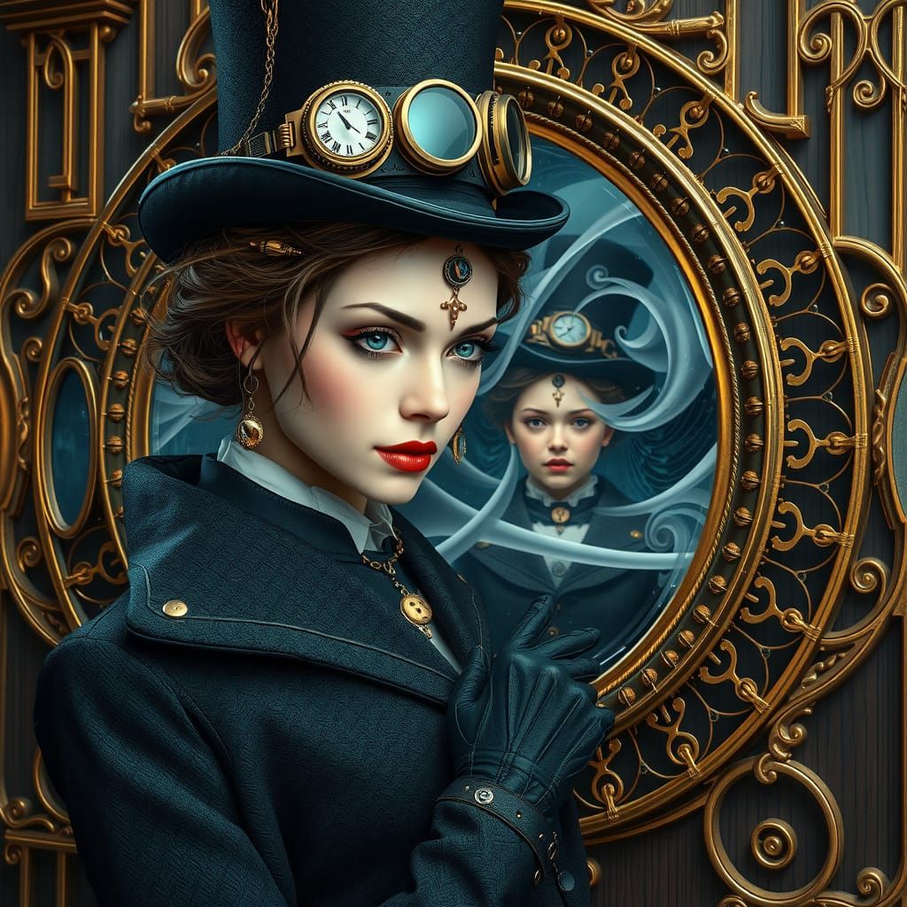 Steampunk Woman in Enchanted Reflection