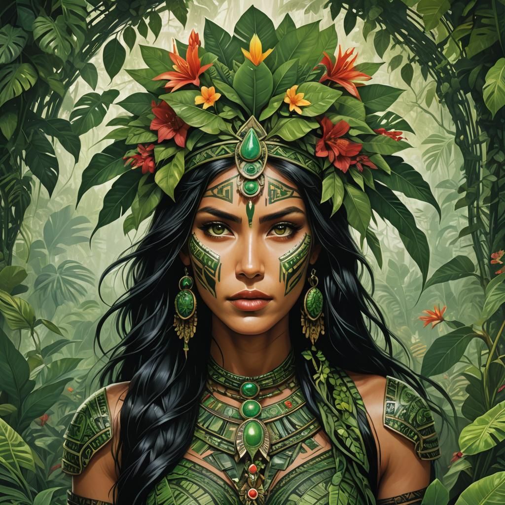 Bolivian Woman with Tribal Symbols in Hyperrealistic Style