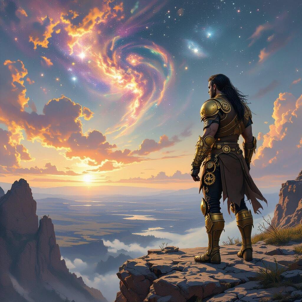 Epic Fantasy Centaur Overlooking Nebula Sky