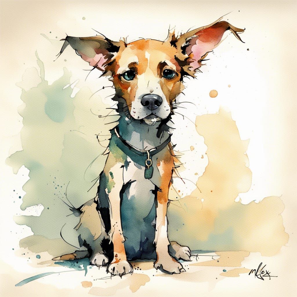 Charming Watercolour Dog Portrait in Whimsical Style