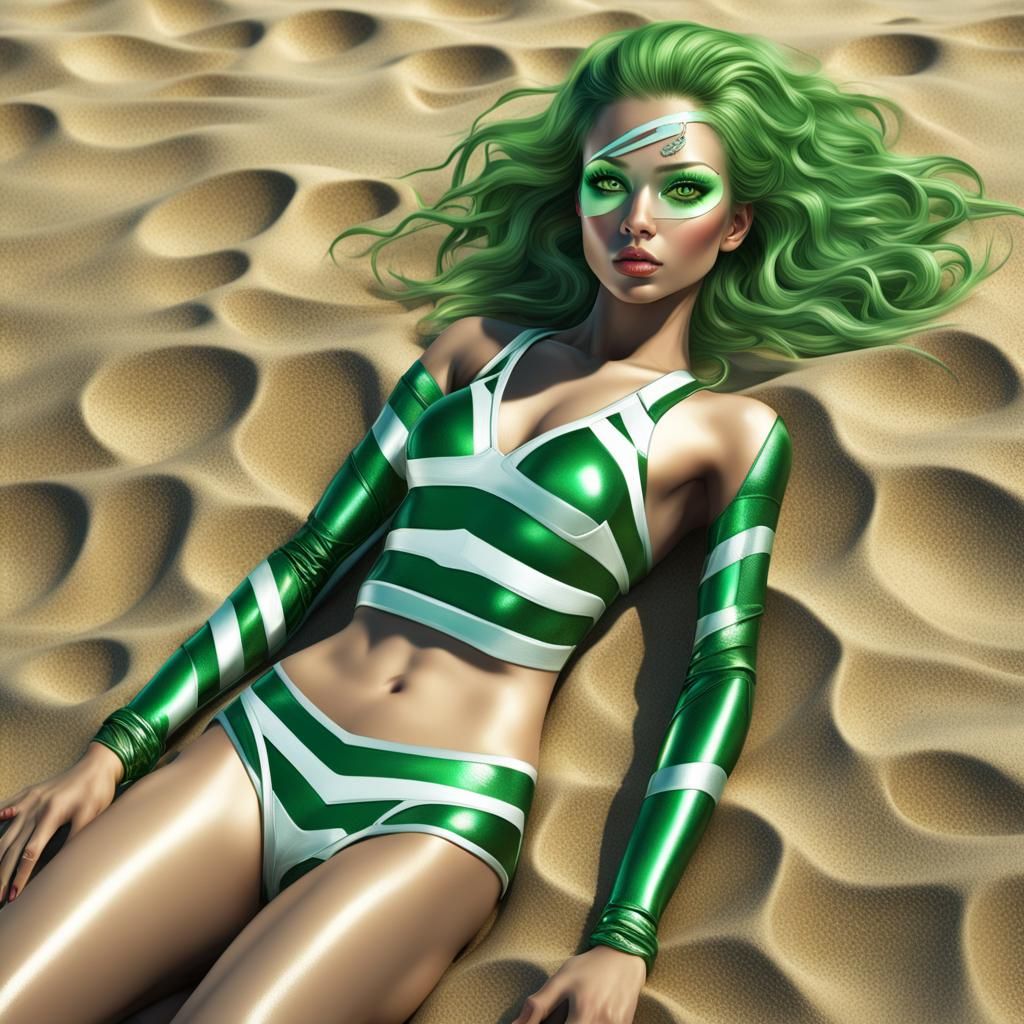 Hyperrealistic Girl on Futuristic Beach in HDR
