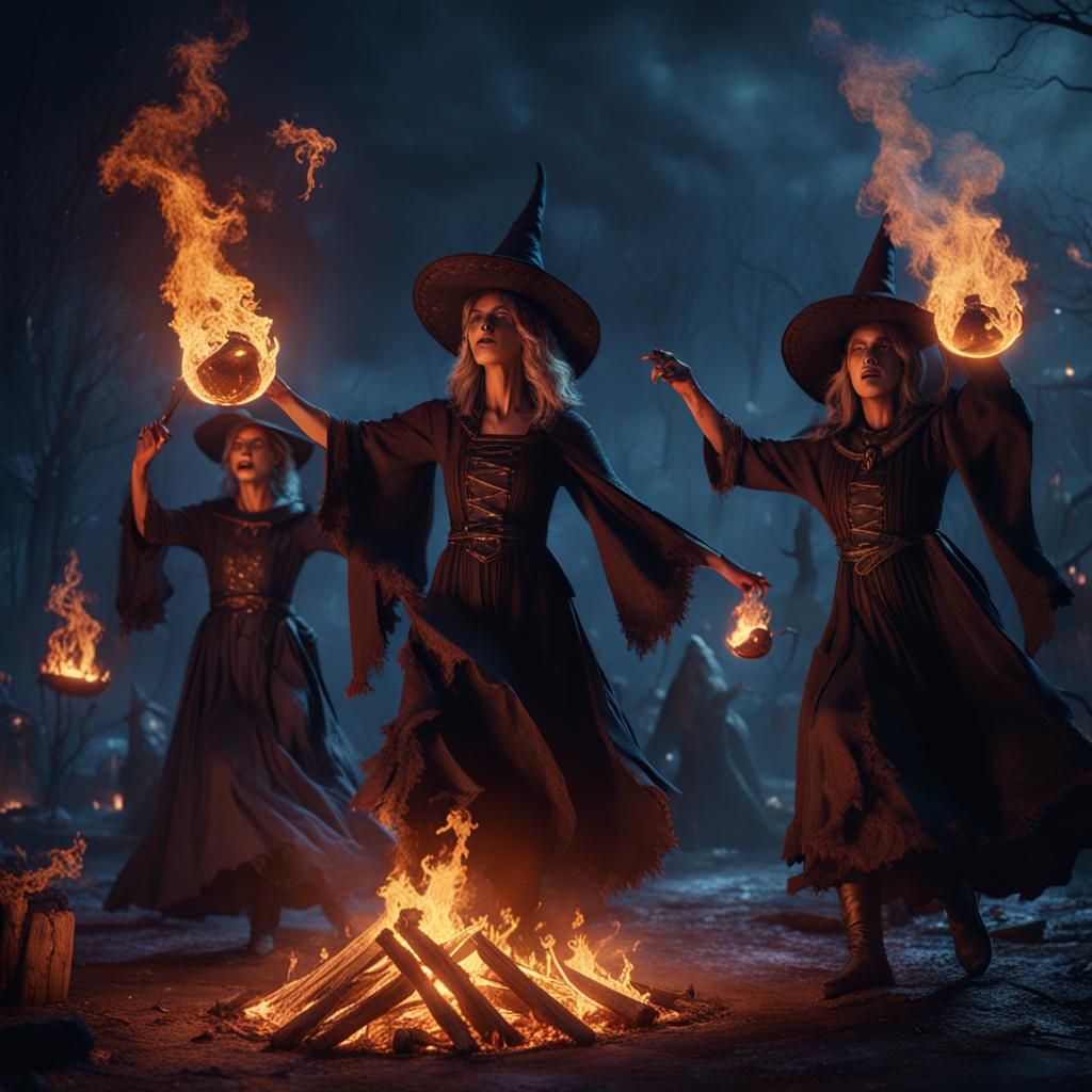 Witches Dancing Around Pyre: Fantasy Matte Painting
