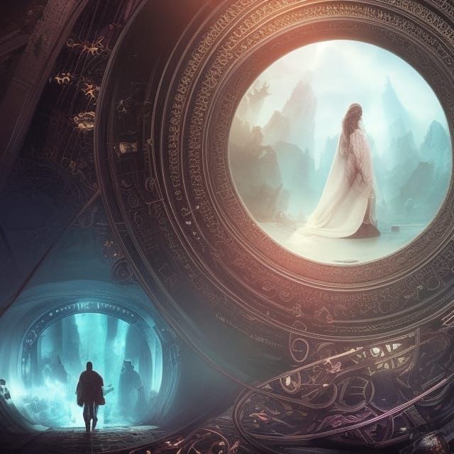 Intricate Time Tunnel Inside Iris, Digital Matte Painting