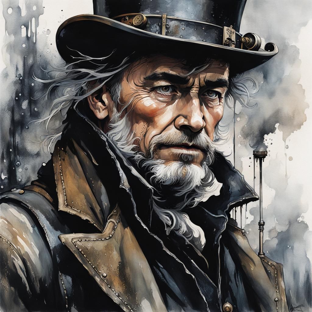 Steampunk Engineer in Arthur Rackham Style