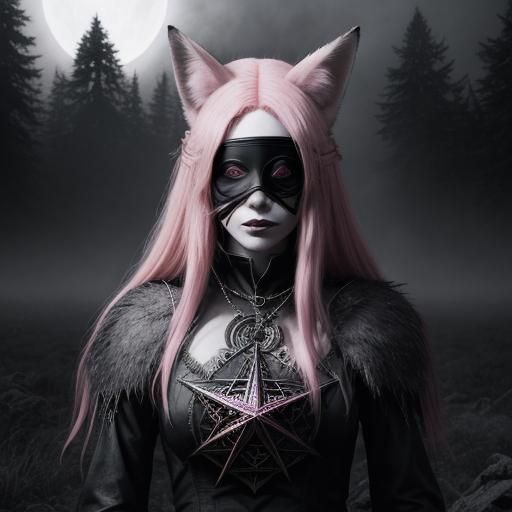 Occult Fox-Girl as Antichrist Queen in Bloody Ritual