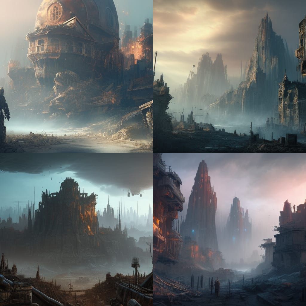 Detailed Post-Apocalyptic Matte Painting in 8k