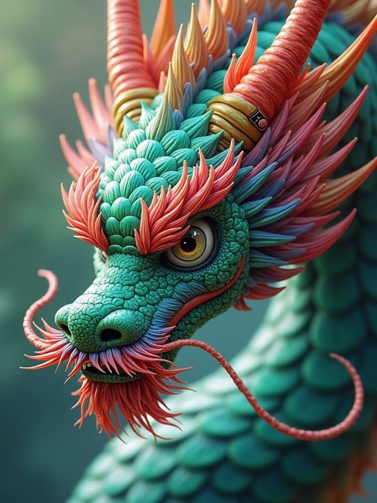 Colorful Chinese Dragon Head Inspired by Miyazaki
