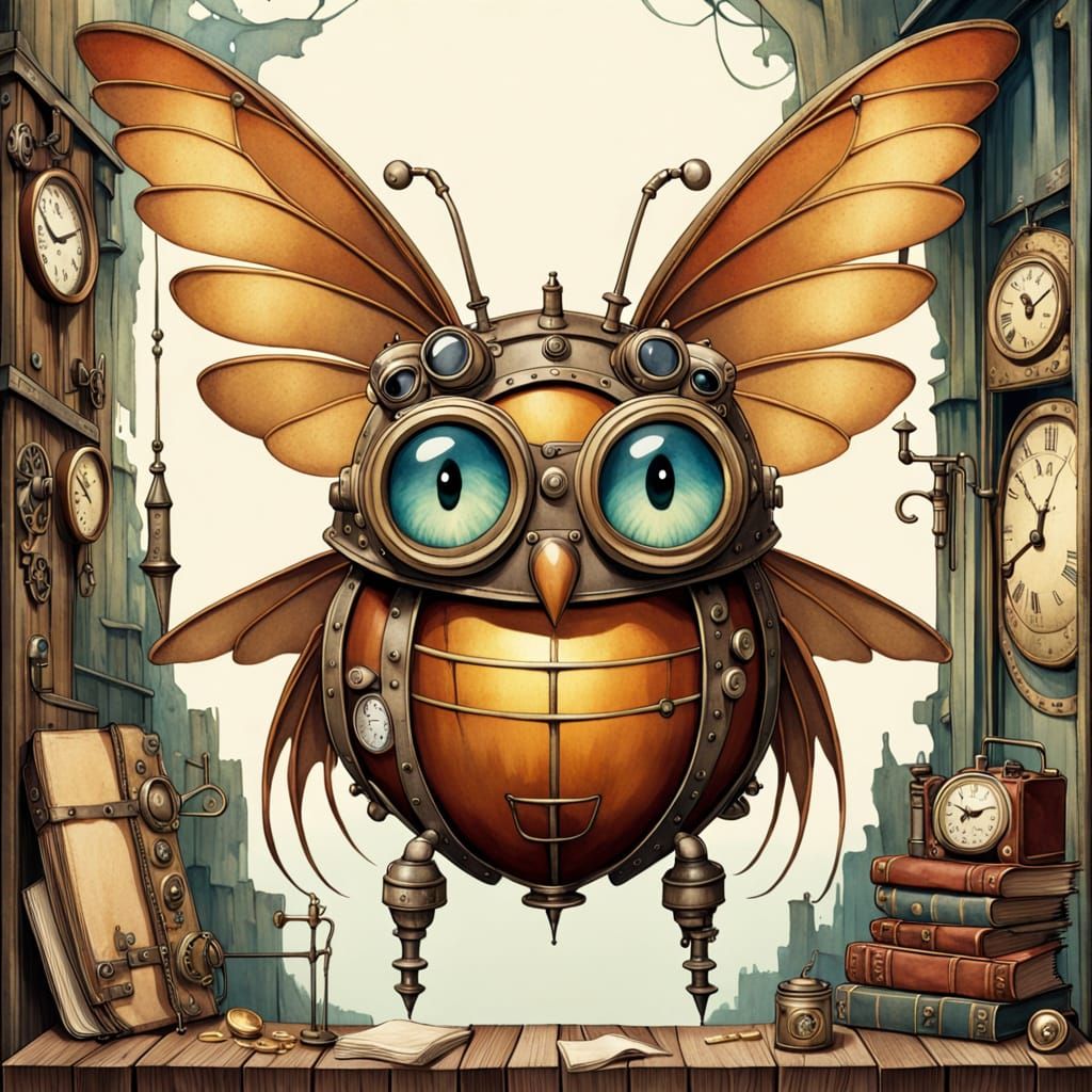 Whimsical Steampunk Creature Unfolds from Vintage Wall