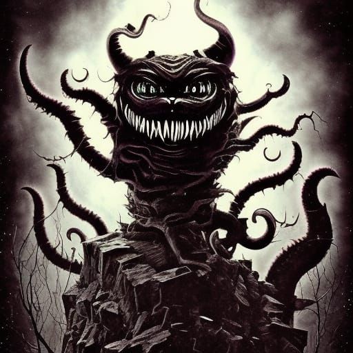 Lovecraftian Cheshire Cat with a Scary Grin