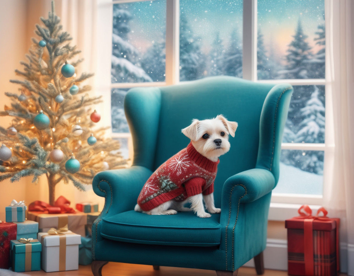 Cozy Christmas Scene in Whimsical Watercolor Style