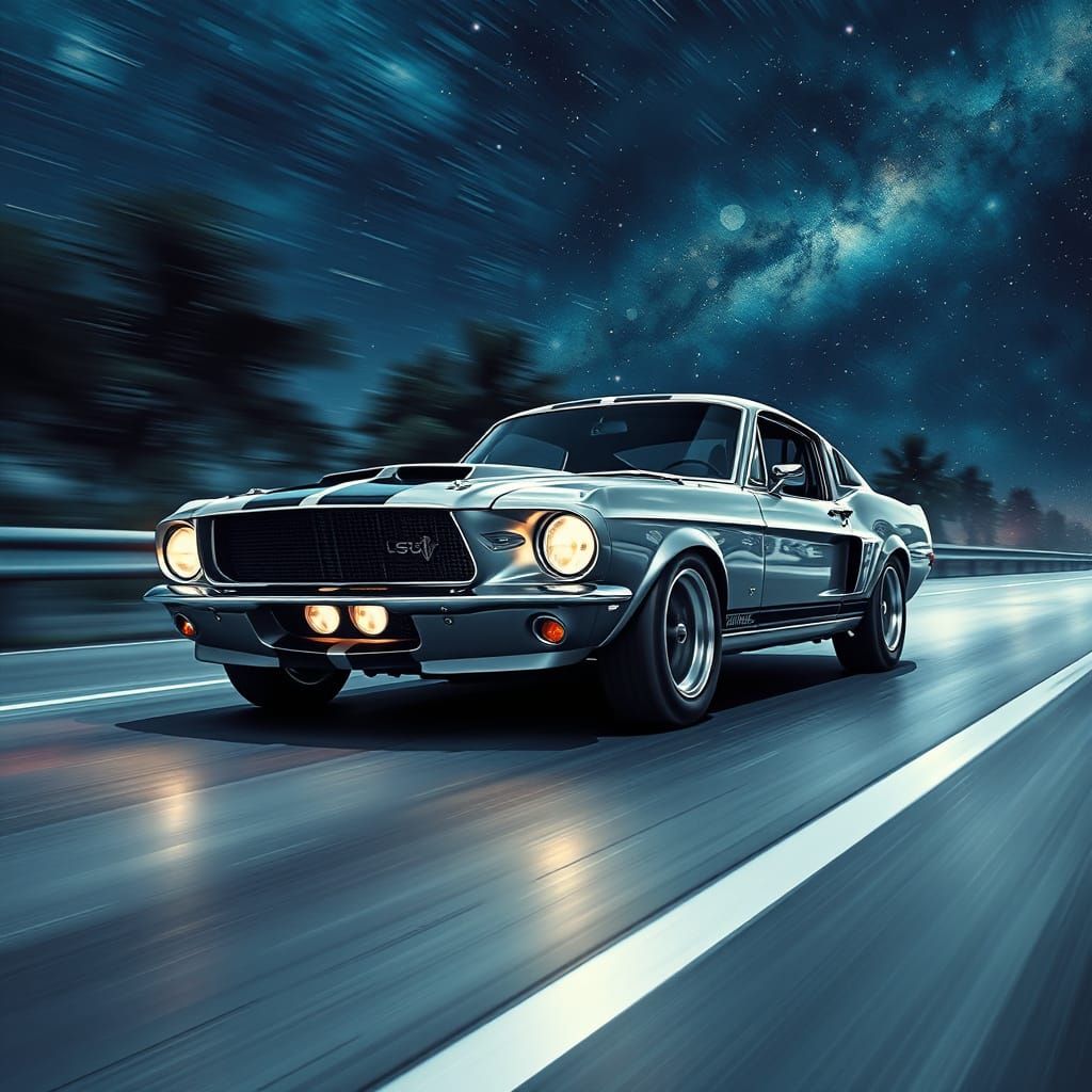 1967 Shelby Eleanor Mustang Speeds on Highway at Night