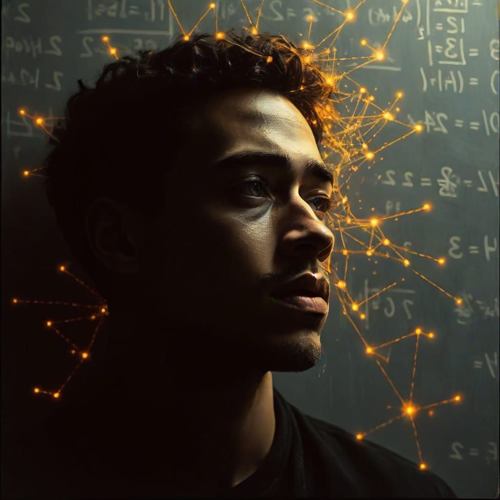 Contemplative Youth Lost in Thought, Walls Scribbled with Wo...