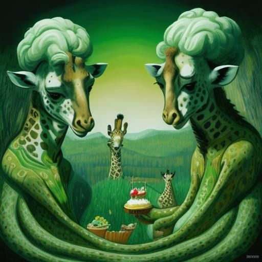 Giraffes Eating Cupcakes: Whimsical Watercolor Illustration