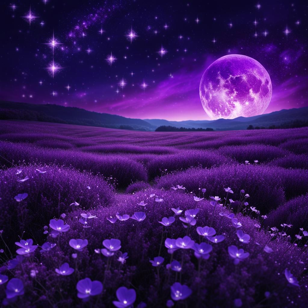 Violet Planet Over Purple Flower Field
