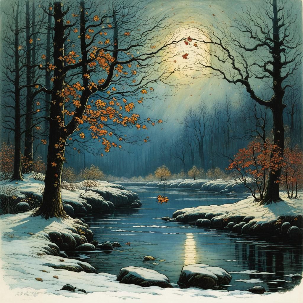 Autumnal Frost: A Pre-Raphaelite and Surrealist Impression