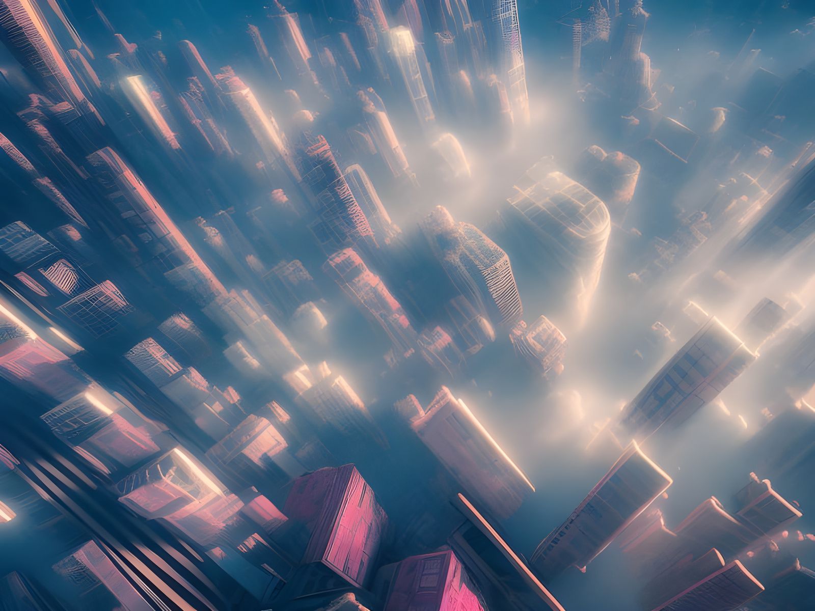 City in the Clouds: Colorful Digital Illustration