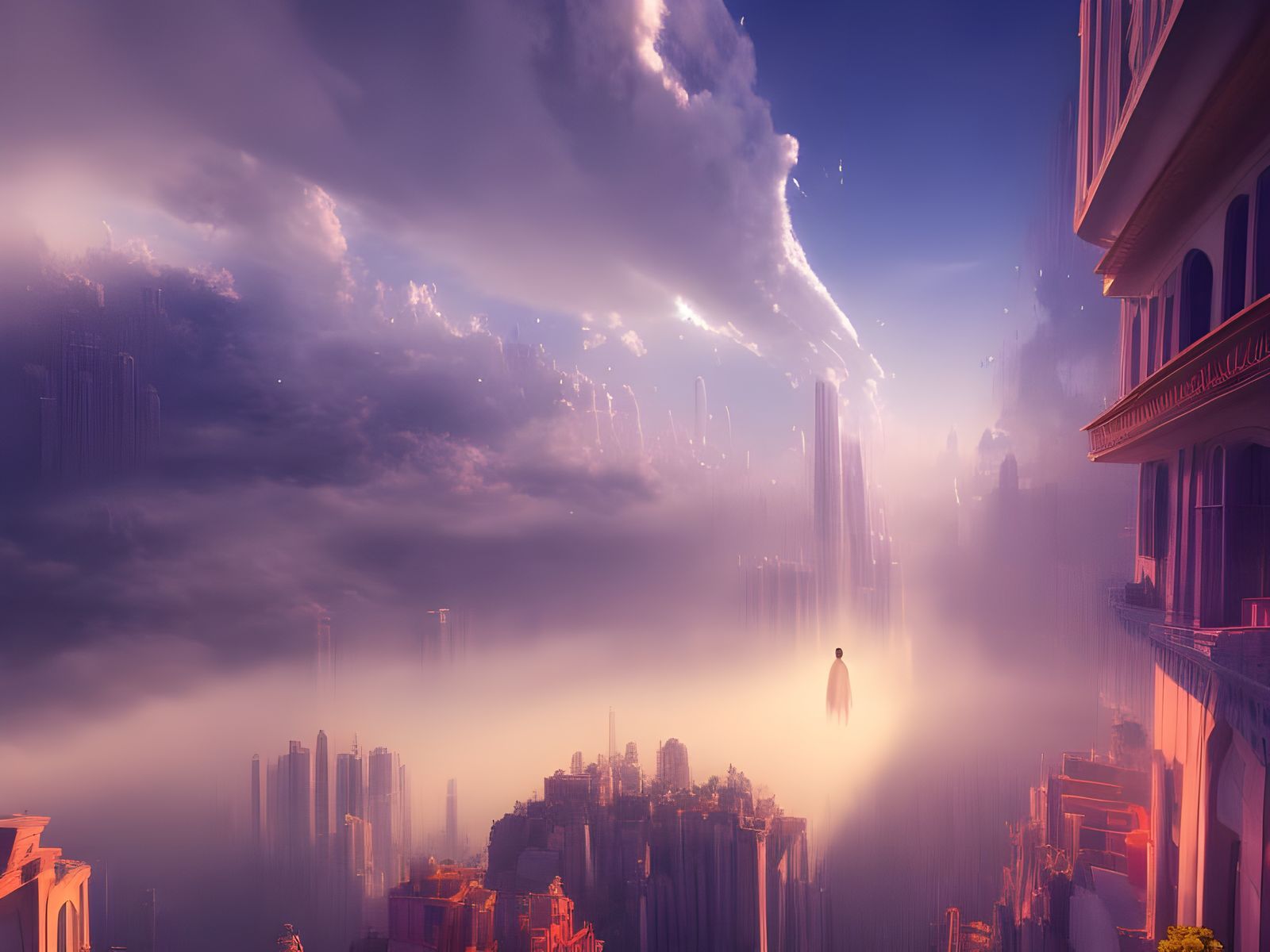 City in the Clouds: Surreal Digital Illustration
