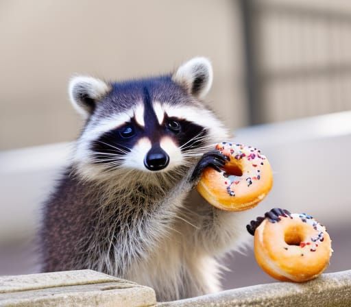 Raccoon's Sweet Treat: A Doughnut Feast
