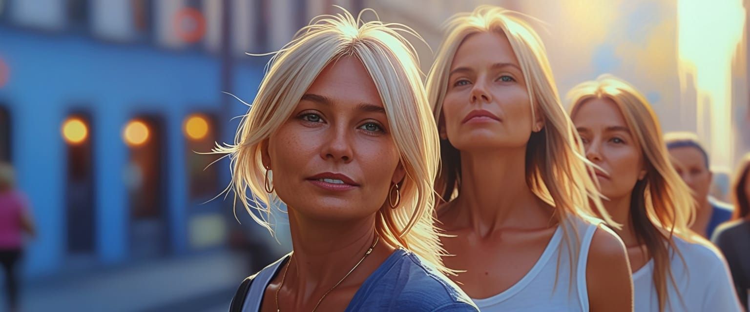 Women in Cityscape: Vibrant Oil Painting Concept Art