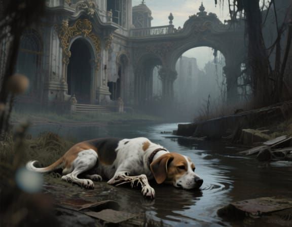 Grief Over Pet in Post-Apocalyptic Cityscape