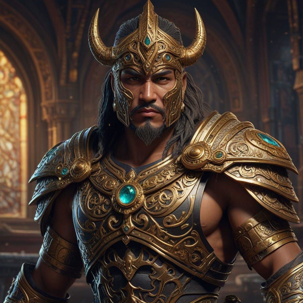 Regal Malay Warrior in Vivid, Triadic Colors