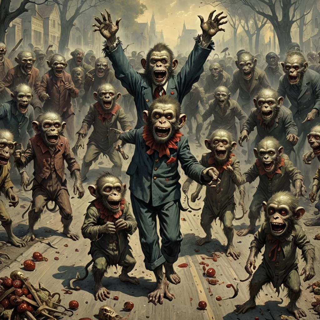 Horror Zombie Monkey Clowns Eating Roadkill