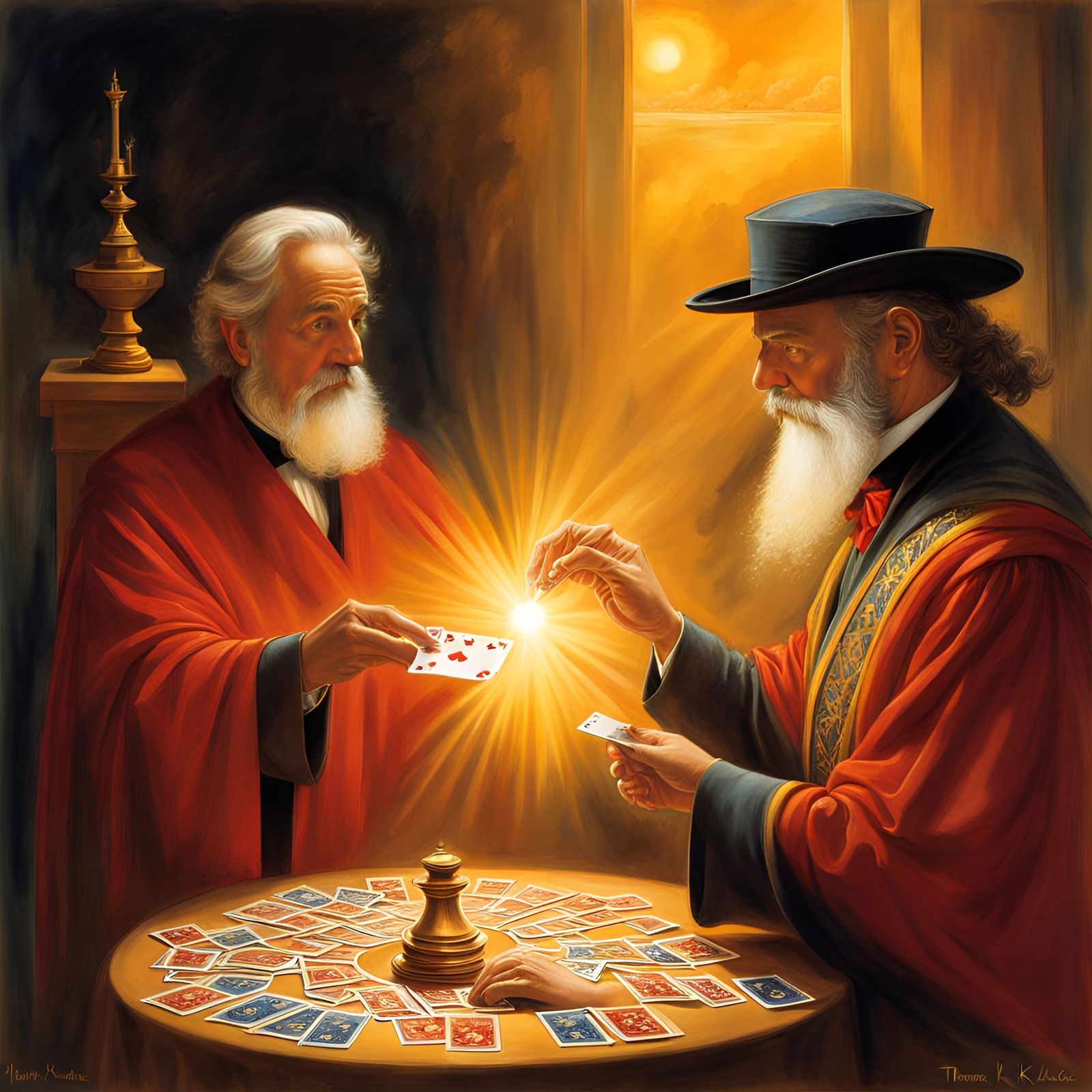 Magician's Card Trick in Radiant Watercolor Style