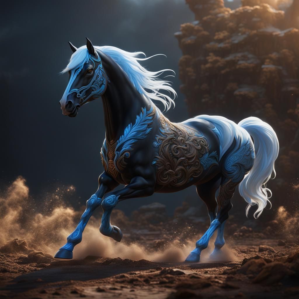 Shadow Horse with White Accents in Detailed Matte Painting