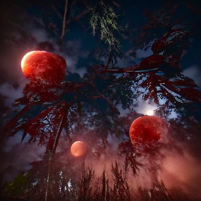 Blood Moon Rising Through the Trees in 8K