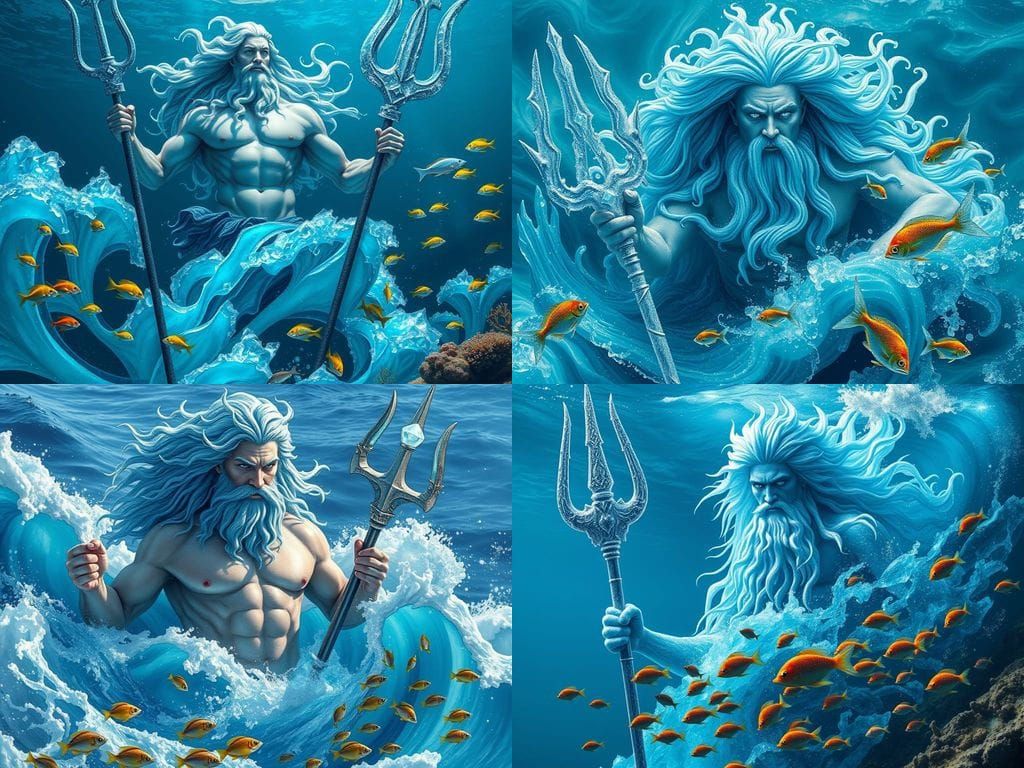 Mythical Sea God Emerge from Ocean Depths with Crystal Blue ...