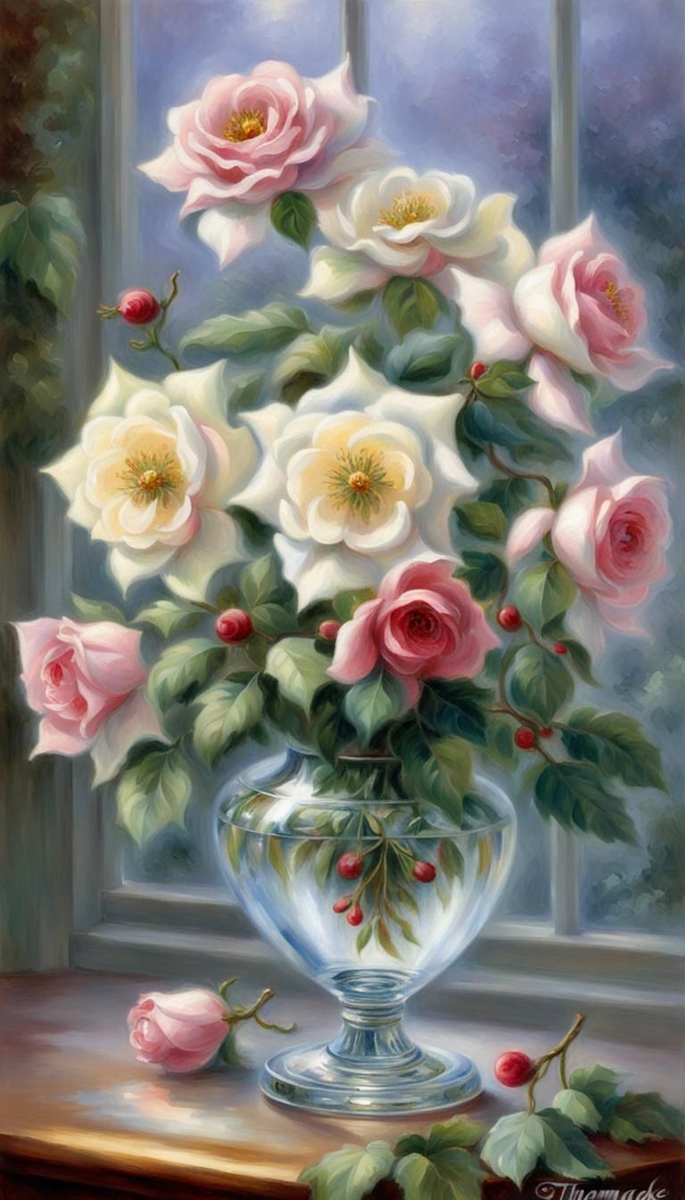 Christmas Roses Still Life in Ethereal Style