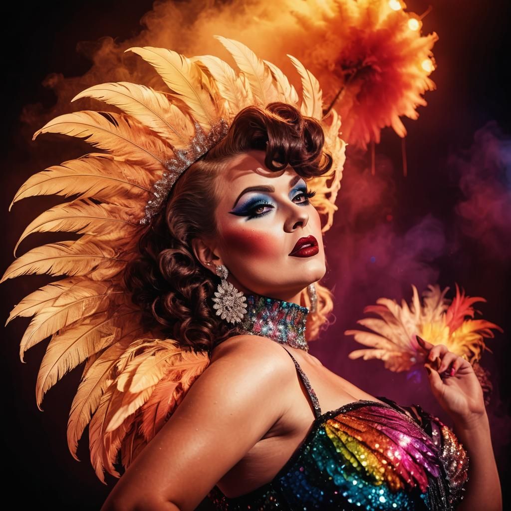 Burlesque Showgirl in Vibrant Oil Painting