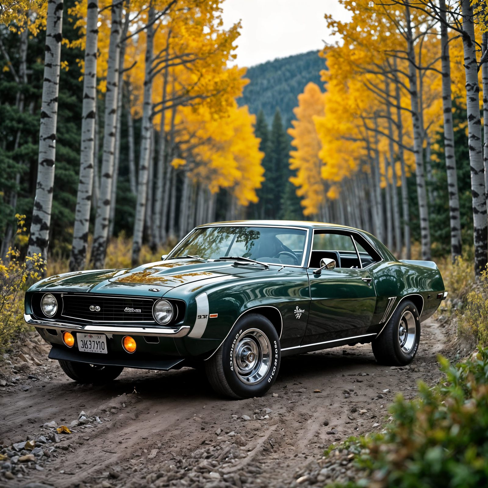 1969 Camaro with Racing Stripes in Aspen Forest