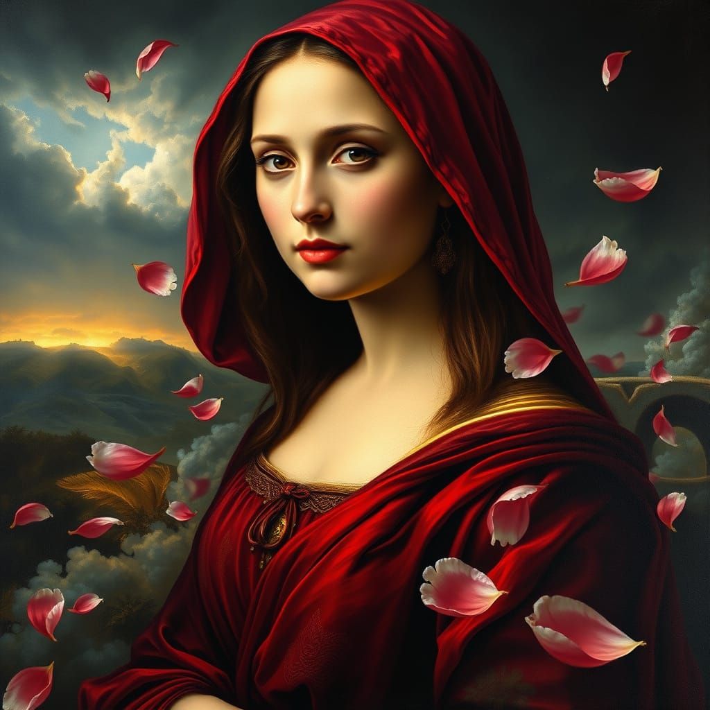 Ethereal Renaissance Muse in Crimson Velvet
