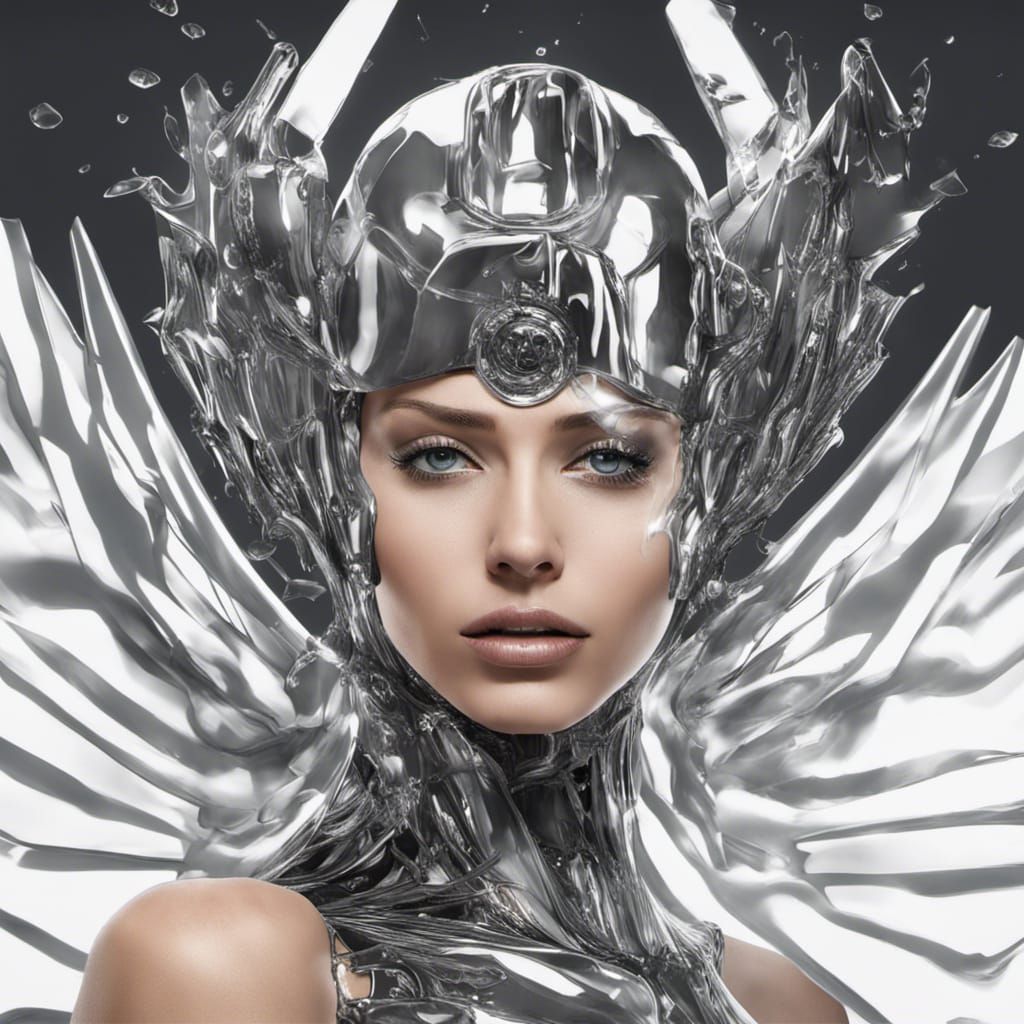 Winged Metallic Android Woman in Digital Art Style