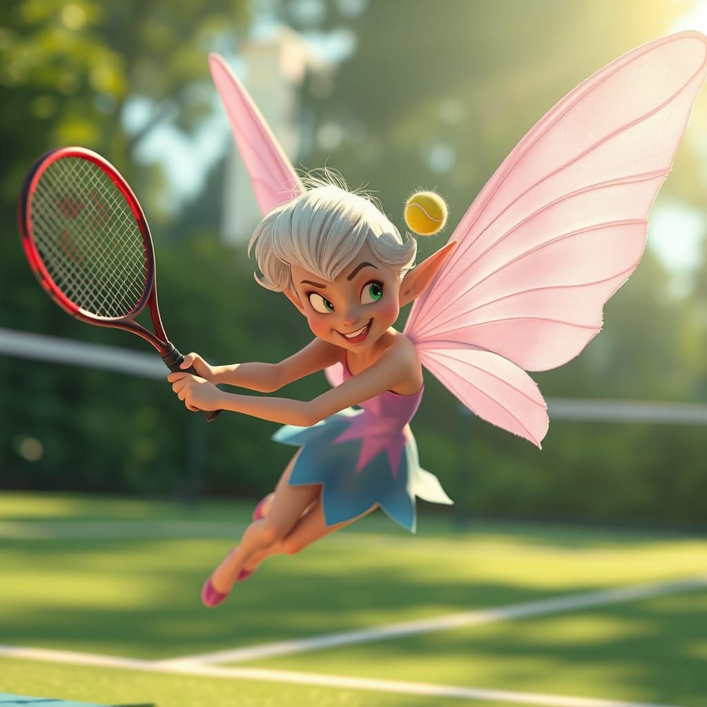 Whimsical Fairy Tennis Scene in Pastel Hues