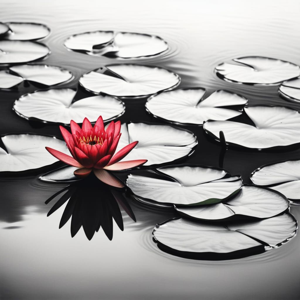 Serene Water Lily in Charcoal Drawing