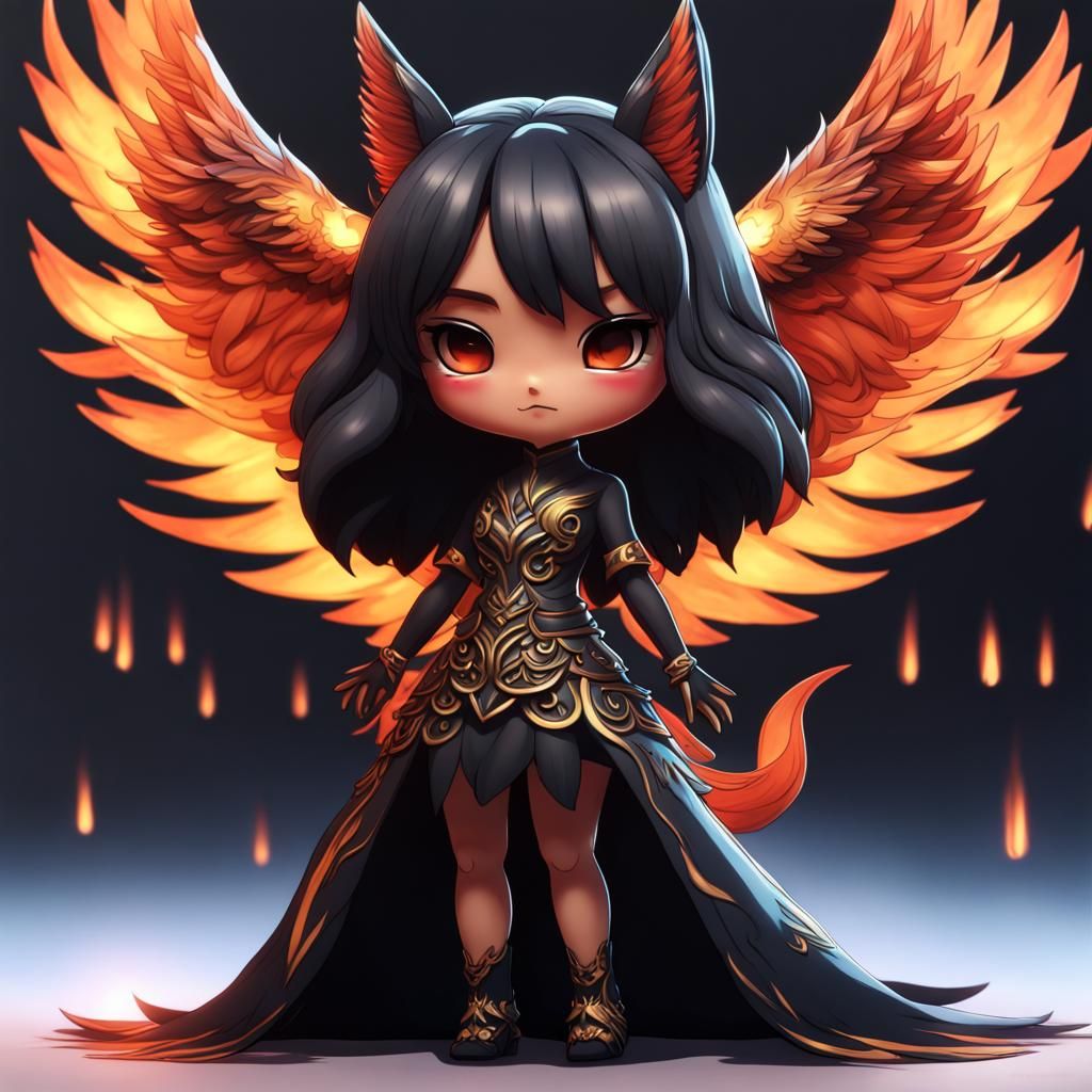 Chibi Kitsune Girl in Phoenix Dress